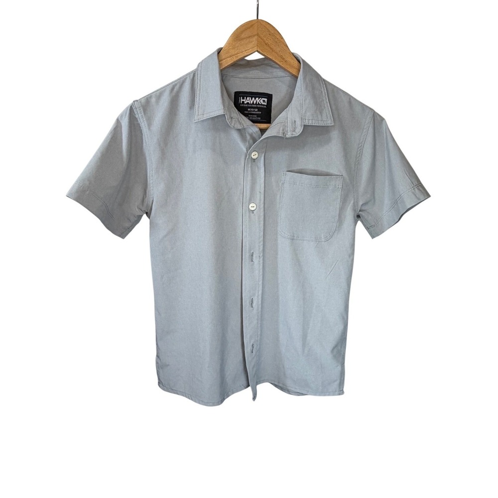 Tony Hawk Boys Light Grey Short Sleeve Button Down Shirt Size M 10/12 Skater